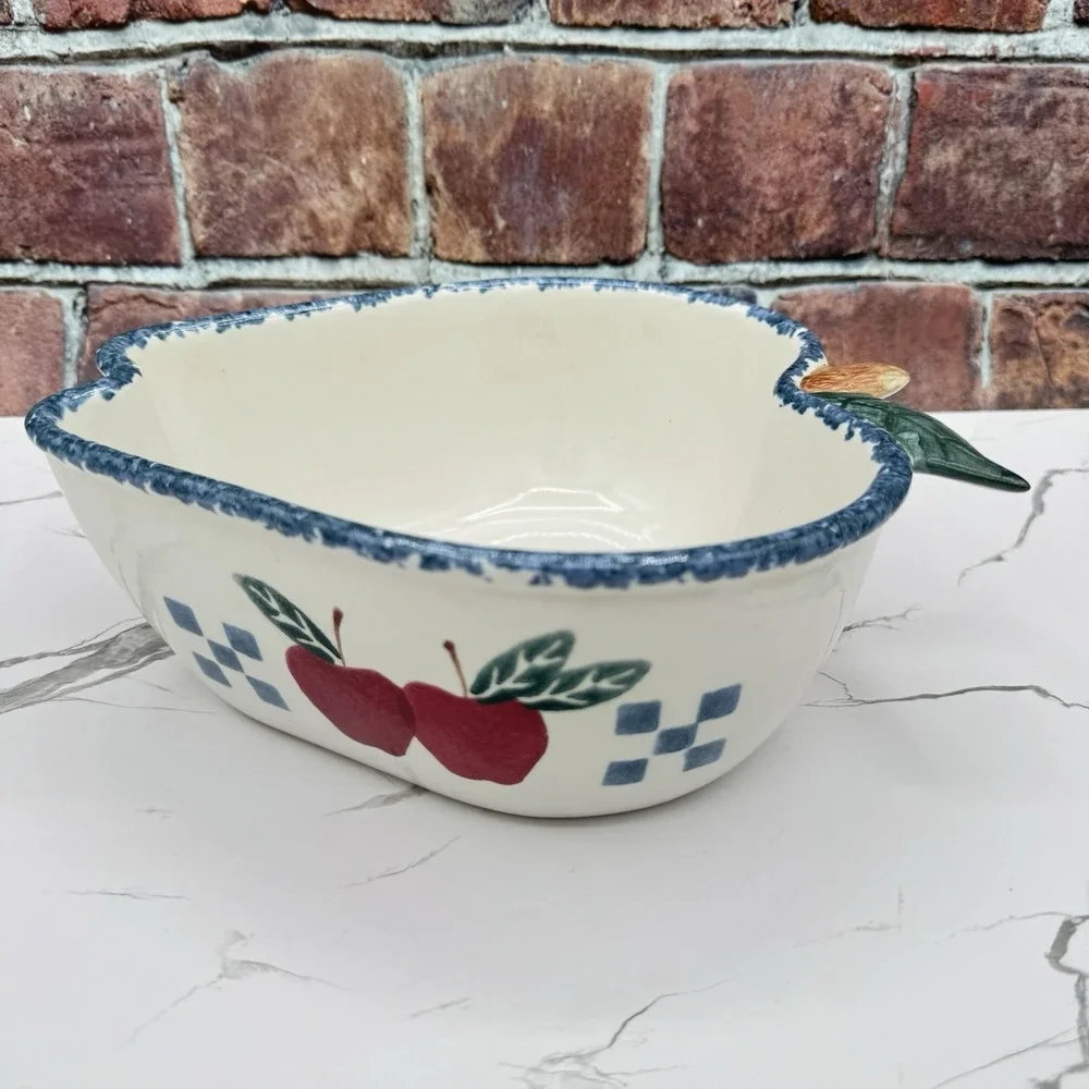 Vintage Chaparral Pottery Apple Baking Serving Dish Blue Spongeware Farmhouse‎